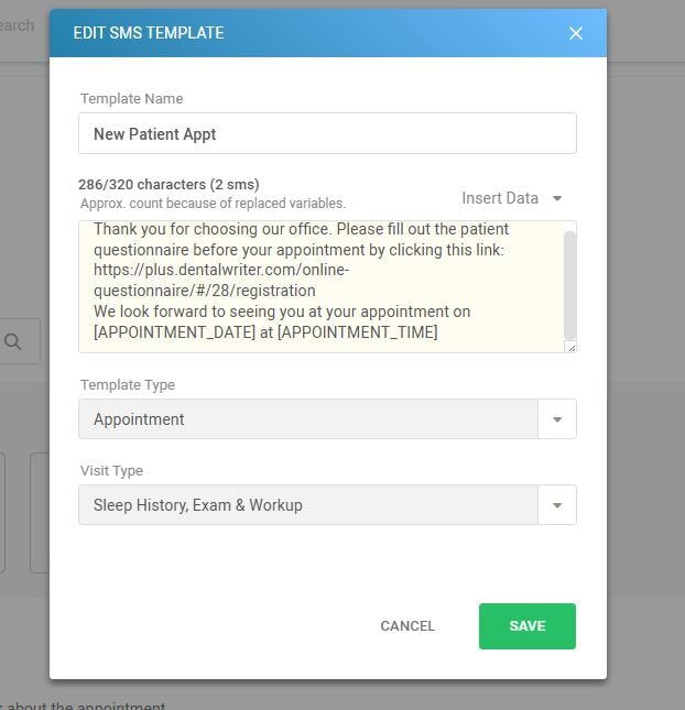 Appt sms template