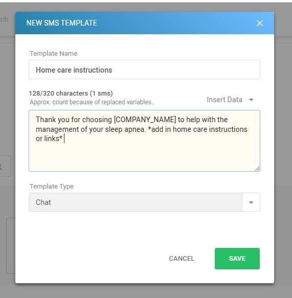 Chat sms template