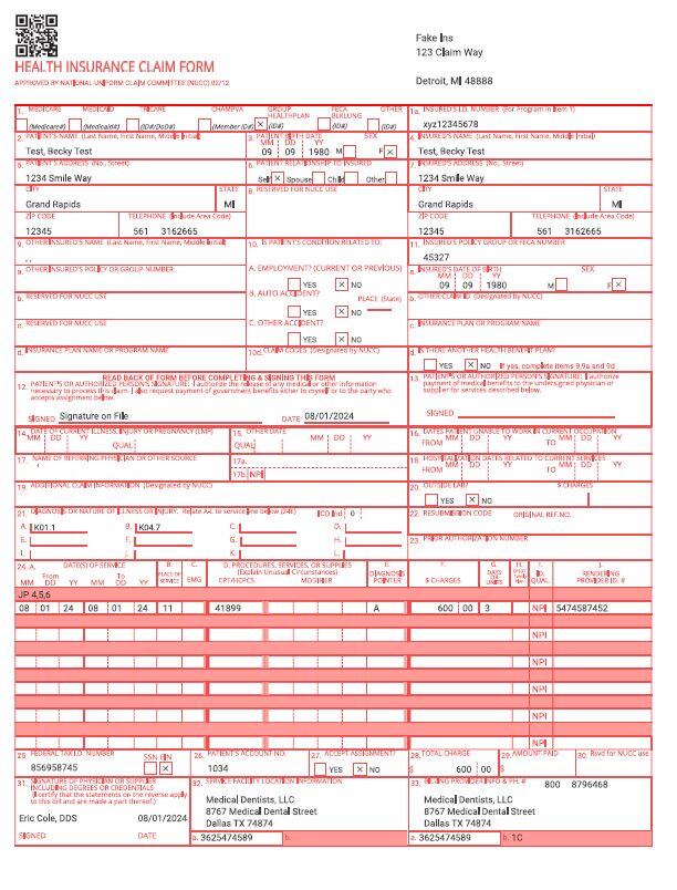 Claim form supplemental info filled in