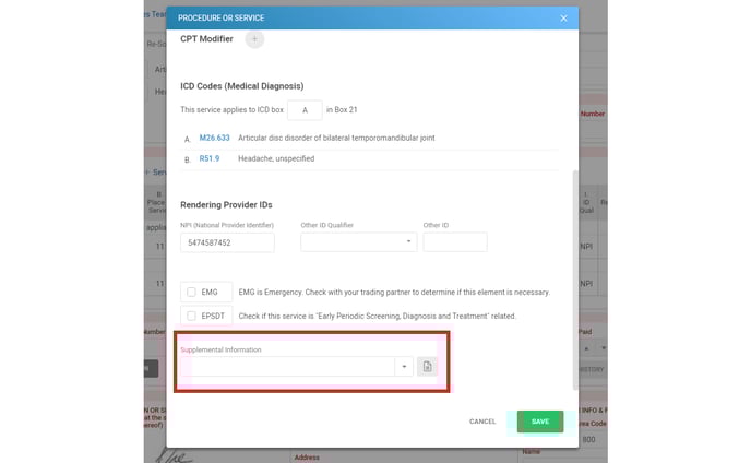 supplemental info claim edit box